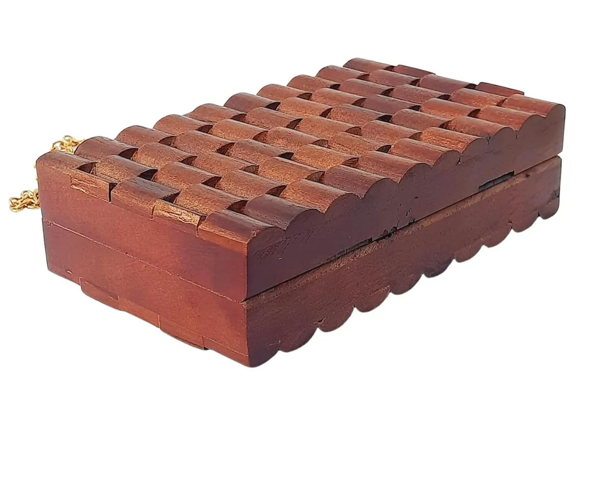 Anika Brown Wooden Slim Rectangular Clutch Bag